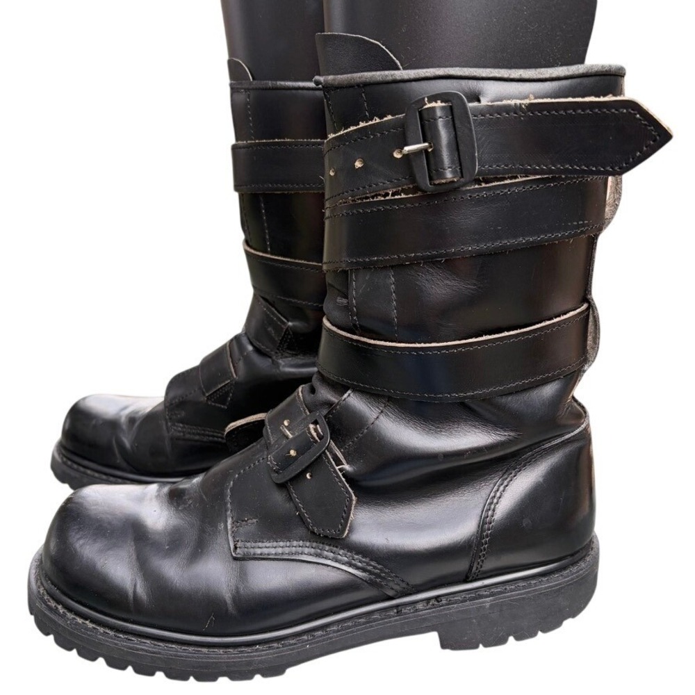 German Mens Tanker Boots 10 Black Leather Multi-Strap Combat Goth Punk Moto